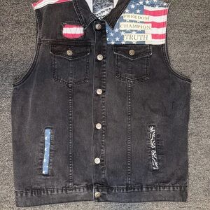 DIAMOND STASH Black Denim Vest - Freedom Champion Truth USA